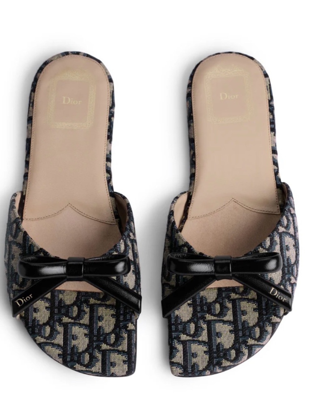 Dior Blue Monogram Bow Slide Mules